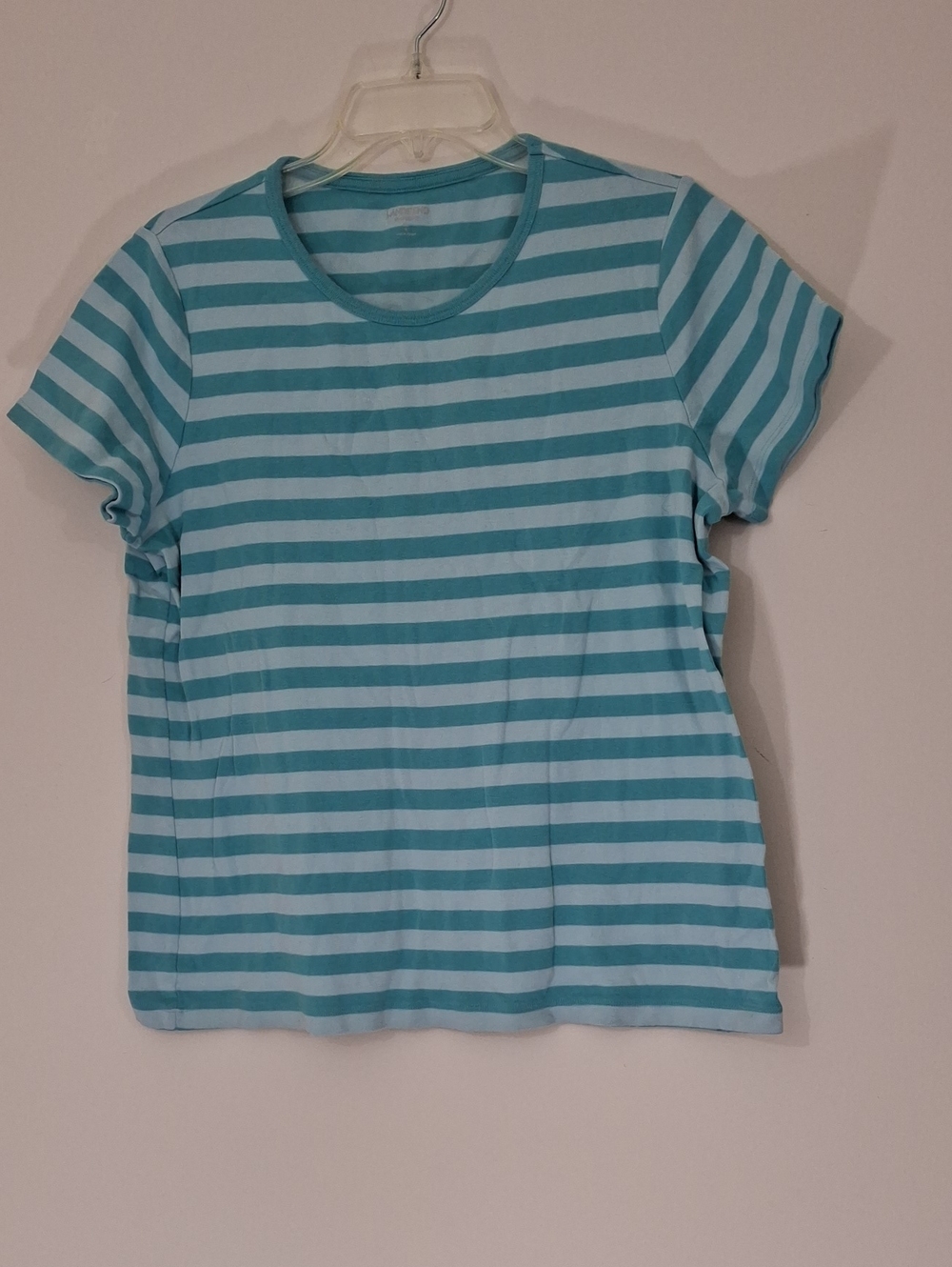 Lands' End Striped Short-Sleeve Tee - Aqua and Light Blue, Size XL